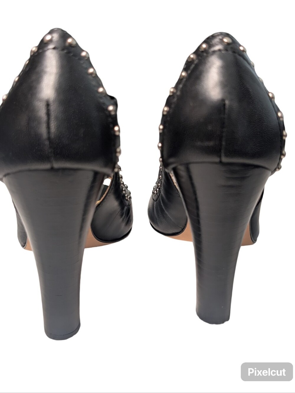Coach Billie Black Leather Studded Peep-Toe Heels 7 - Picture 8 of 11